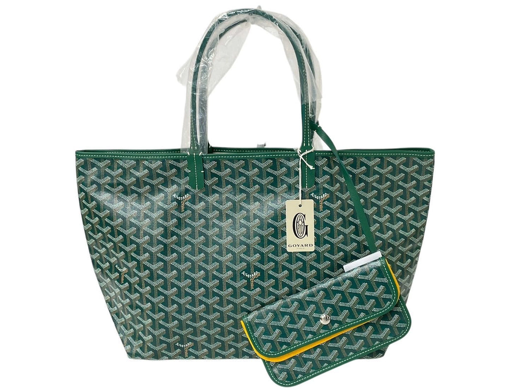 新品未使用 GOYARD ゴヤール サンルイPM バッグ トートバッグ STLOUIPMLTY09CL09P PVC レザー ヘリンボーン グリーン 中古 4c071039