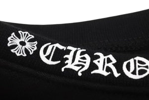 極美品 CHROME HEARTS クロムハーツ スウェットシャツ トレーナー サイズXXL ネックロゴ 新作 袖プリント ブラック コットン 中古 4c071052