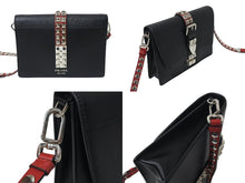 画像をギャラリービューアに読み込む, 極美品 PRADA プラダ エレクトラ スタッズショルダーバッグ 1BD120 ブラック レッド カーフレザー ロゴ 鞄 シルバー金具 中古 4c071057 