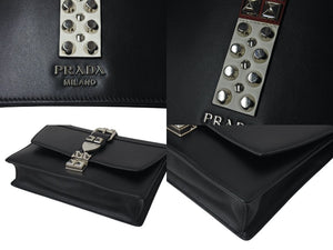 極美品 PRADA プラダ エレクトラ スタッズショルダーバッグ 1BD120 ブラック レッド カーフレザー ロゴ 鞄 シルバー金具 中古 4c071057 