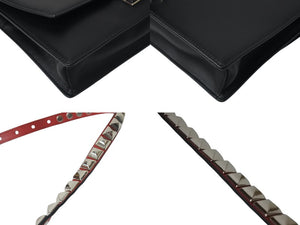 極美品 PRADA プラダ エレクトラ スタッズショルダーバッグ 1BD120 ブラック レッド カーフレザー ロゴ 鞄 シルバー金具 中古 4c071057 
