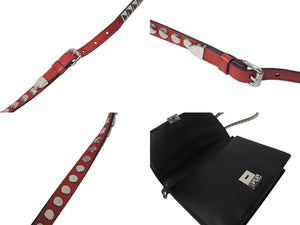 極美品 PRADA プラダ エレクトラ スタッズショルダーバッグ 1BD120 ブラック レッド カーフレザー ロゴ 鞄 シルバー金具 中古 4c071057 
