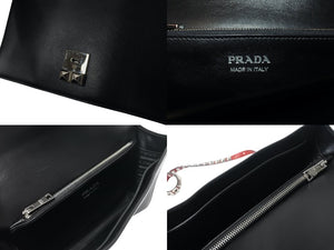 極美品 PRADA プラダ エレクトラ スタッズショルダーバッグ 1BD120 ブラック レッド カーフレザー ロゴ 鞄 シルバー金具 中古 4c071057 