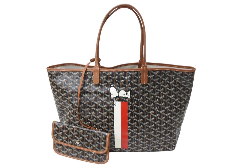 極美品 GOYARD ゴヤール サンルイPM トートバッグ ブラウン スヌーピーコラボ PVC×レザー SNOOPY 中古 4c071058