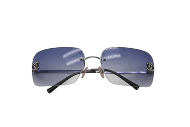 極美品 CHANEL シャネル ココマーク リムレス サングラス グラデーション 4017-D シルバー ブルー ブラック サイズ62□17 中古 4c071158