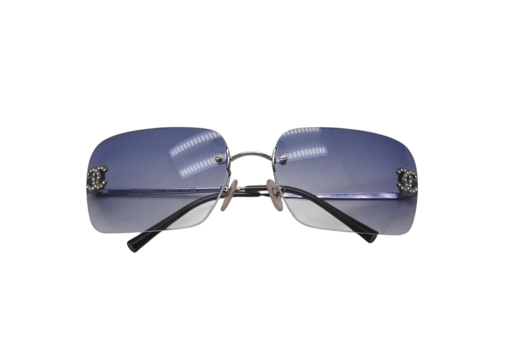 極美品 CHANEL シャネル ココマーク リムレス サングラス グラデーション 4017-D シルバー ブルー ブラック サイズ62□17 中古 4c071158