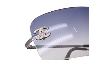 極美品 CHANEL シャネル ココマーク リムレス サングラス グラデーション 4017-D シルバー ブルー ブラック サイズ62□17 中古 4c071158