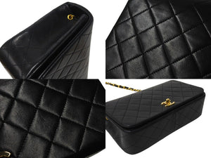 CHANEL シャネル マトラッセ フルフラップチェーンショルダーバッグ ココマーク 1番台 ラムスキン ブラック ゴールド 美品 中古 4c071162