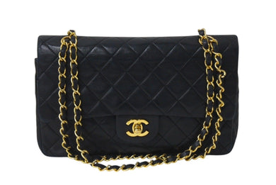 CHANEL シャネル マトラッセ25 Wフラップ Wチェーンショルダーバッグ ココマーク 1番台 ラムスキン ブラック ゴールド 美品 中古 4c071164