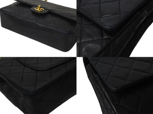 CHANEL シャネル マトラッセ25 Wフラップ Wチェーンショルダーバッグ ココマーク 1番台 ラムスキン ブラック ゴールド 美品 中古 4c071164