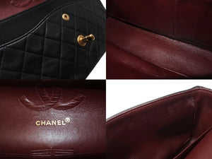 CHANEL シャネル マトラッセ25 Wフラップ Wチェーンショルダーバッグ ココマーク 1番台 ラムスキン ブラック ゴールド 美品 中古 4c071164