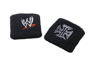 WWE ワールドレスリングエンターテイメント リストバンド 2個セット コットン ブラック ホワイト レッド グレー 美品 中古 4c071165
