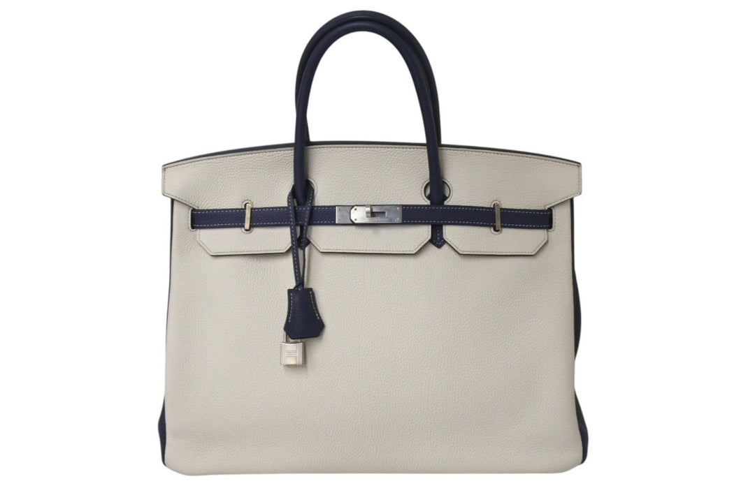 極美品 SPO HERMES エルメス バーキン40 クレ ブルーニュイ トゴ 40cm C刻印 マットシルバー金具 ハンドバッグ 中古 4c071166