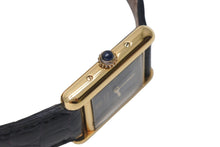 Load image into Gallery viewer, Cartier カルティエ Must Tank SM Black 4Points Roman マストタンクSM 腕時計 5057001 スイス ブラック ゴールド 美品 中古 4c071170