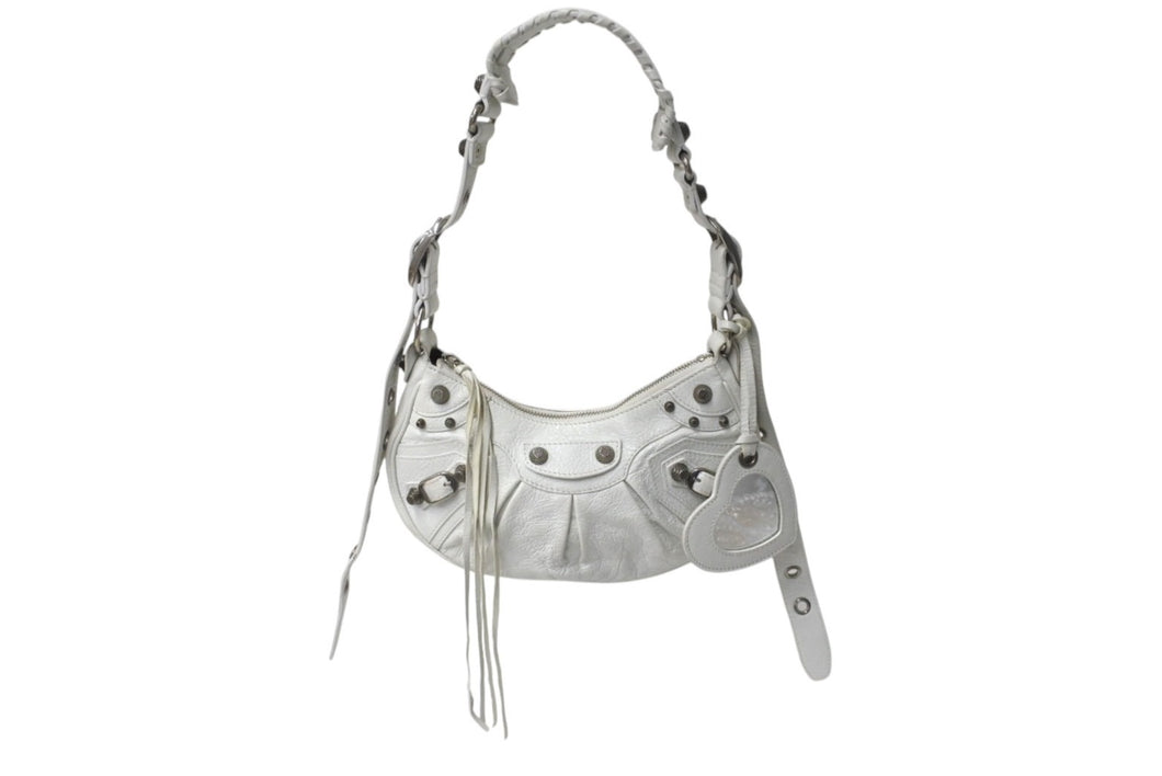 BALENCIAGA バレンシアガ LE CAGOLE XS ル カゴール 671309 9104 0 662481 アリーナラムスキン ホワイト シルバー金具 美品 中古 4c071194