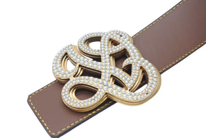 新品同様 LOUIS VUITTON ルイヴィトン ベルト バックル M8469 ダイナスティ 2024SS 100/40 パール ゴールド金具 中古 4c071196