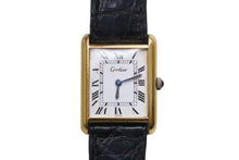 Load image into Gallery viewer, Cartier カルティエ マストタンク 腕時計 SWISS 革ベルト 18K GOLD Electroplated ブラック ゴールド金具 美品 中古 4c071201