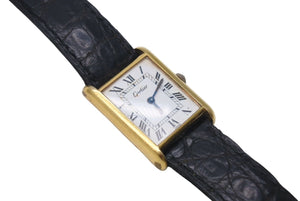 Cartier カルティエ マストタンク 腕時計 SWISS 革ベルト 18K GOLD Electroplated ブラック ゴールド金具 美品 中古 4c071201