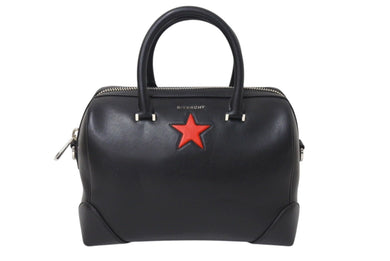 GIVENCHY ジバンシー ルクレツィア レザー ボウリングバッグ ハンドバッグ スターモチーフ ブラック レザー 美品 中古 4c071206 