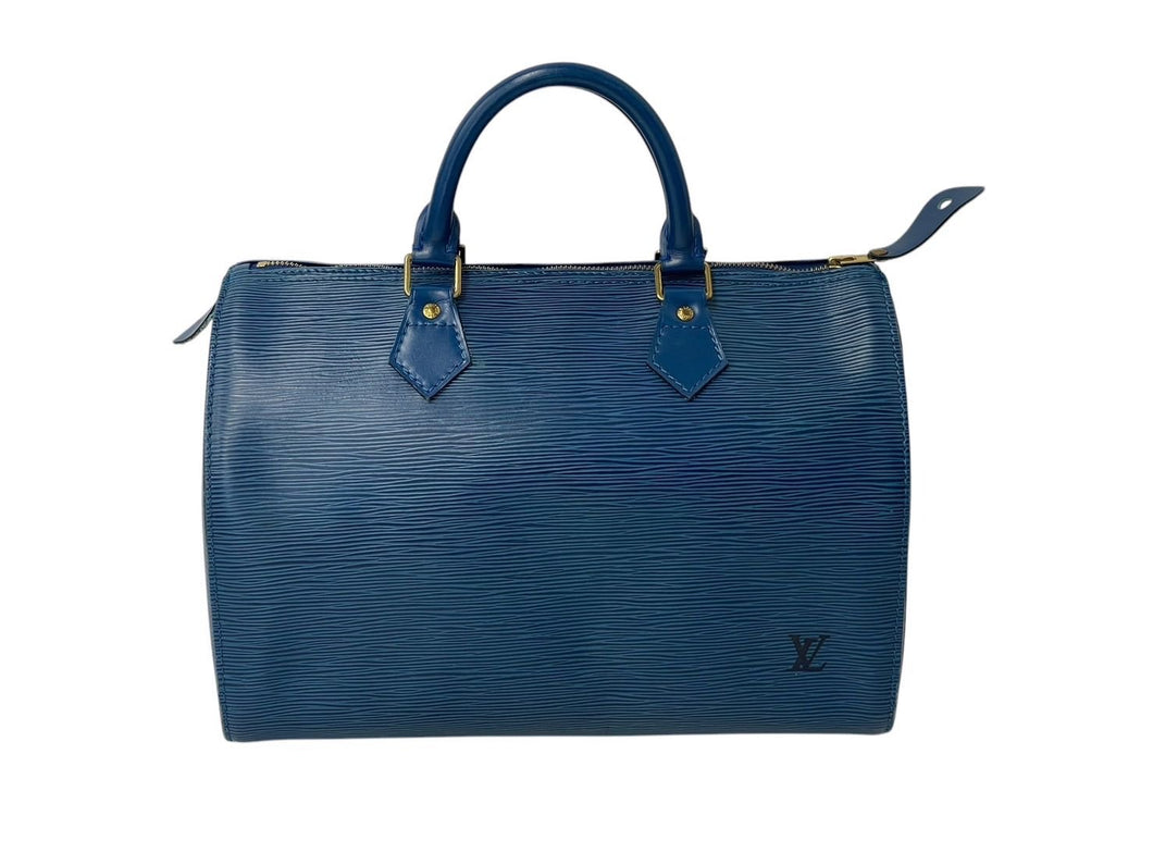 LOUIS VUITTON ルイヴィトン スピーディ30 ハンドバッグ M43005 エピ PVC レザー ブルー ゴールド金具 美品 中古 4c071207