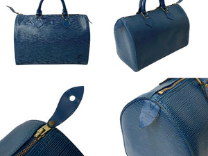 LOUIS VUITTON ルイヴィトン スピーディ30 ハンドバッグ M43005 エピ PVC レザー ブルー ゴールド金具 美品 中古 4c071207