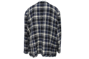 極美品 CHANEL シャネル メンズ ツイード ジャケット ネイビー系 ブラック ホワイト シルク混 P58787V44460 サイズ50 中古 4c071212