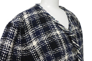 極美品 CHANEL シャネル メンズ ツイード ジャケット ネイビー系 ブラック ホワイト シルク混 P58787V44460 サイズ50 中古 4c071212