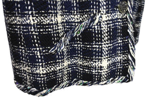極美品 CHANEL シャネル メンズ ツイード ジャケット ネイビー系 ブラック ホワイト シルク混 P58787V44460 サイズ50 中古 4c071212
