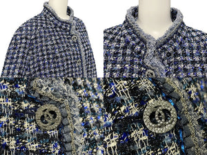 極美品 メンズ CHANEL シャネル P63186v48661 ブルー 5B 襟付きツイードジャケット サイズ50 中古 4c071214