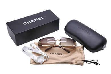 極美品 CHANEL シャネル リムレスサングラス 4104-B C.125/13 サイズ62◻︎15 120 ラインストーン ココマーク ブラウン 中古 4c071271