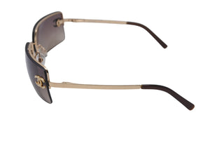 極美品 CHANEL シャネル リムレスサングラス 4104-B C.125/13 サイズ62◻︎15 120 ラインストーン ココマーク ブラウン 中古 4c071271