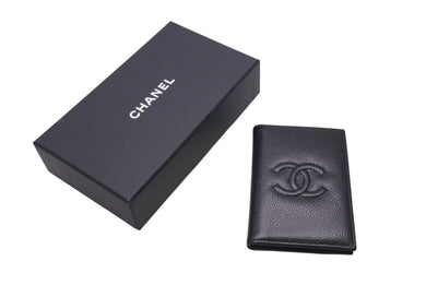 CHANEL シャネル ココマーク カードケース パスケース 名刺 22番台 スペイン製 キャビアスキン ブラック 美品 中古 4c071273