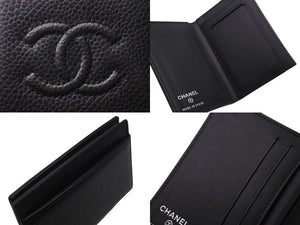 CHANEL シャネル ココマーク カードケース パスケース 名刺 22番台 スペイン製 キャビアスキン ブラック 美品 中古 4c071273
