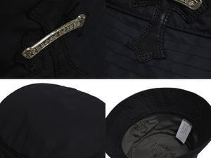 新品同様 CHROME HEARTS クロムハーツ クロスパッチ ナイロンバケットハット 帽子 HAT U CHUM ブラック シルバー金具 中古 4c071293