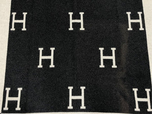 HERMES エルメス プレード アヴァロン ブランケット エクリュ グリ・フォンセ カシミヤ ウール 小物 ひざ掛け Hモチーフ 美品 中古 4c071296