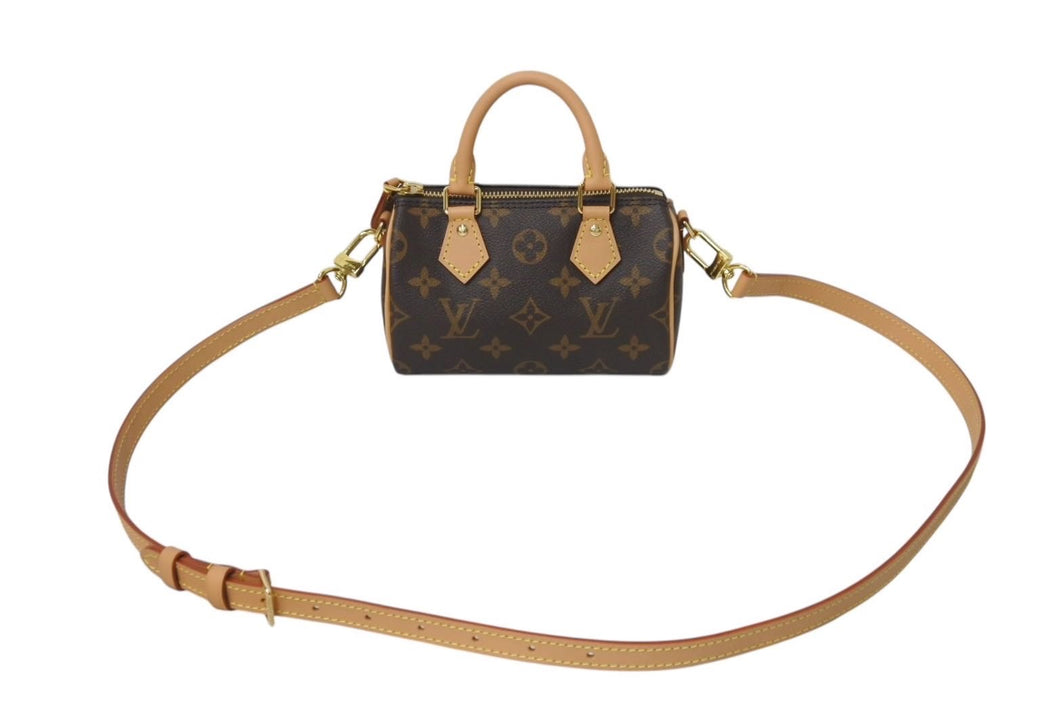 極美品 LOUIS VUITTON ルイヴィトン ナノスピーディ 2WAYショルダーバッグ M81085 モノグラムキャンバス ブラウン 中古 4c071381
