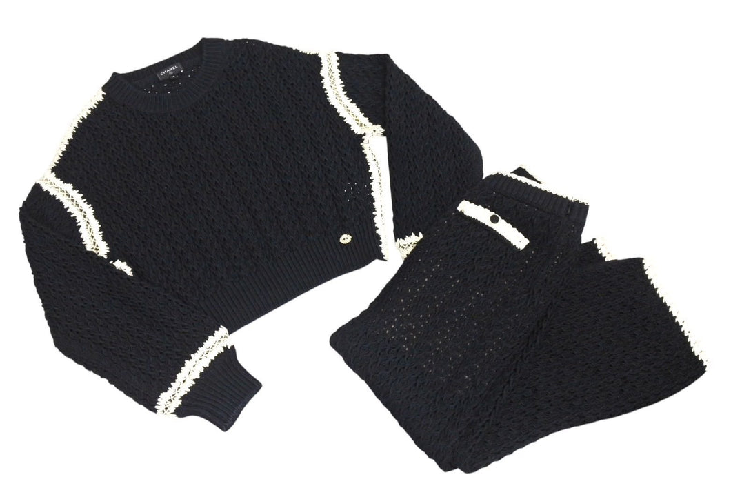 CHANEL シャネル セットアップ P72105K10363 セーター パンツ サイズ34 ココマーク 編み込み ブラック 美品 中古 4c071387