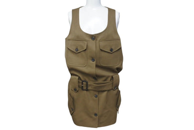 新品同様 MIUMIU ミュウミュウ 23SS ギャバジン ミニドレス ワンピース MF5234 S000 108N バージンウール ブラウン サイズ36 中古 4c071389