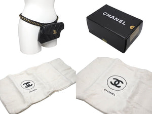 CHANEL シャネル マトラッセ ココマーク ウエストバッグ ボディバッグ ラムスキン ブラック ゴールド金具 美品 中古 4c071399