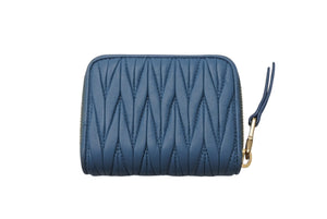 MIU MIU ミュウミュウ レザー ジップアラウンド ウォレット レザー ジップアラウンド キルティング財布 ブルー 美品 中古 4c071406 