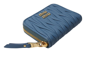 MIU MIU ミュウミュウ レザー ジップアラウンド ウォレット レザー ジップアラウンド キルティング財布 ブルー 美品 中古 4c071406 