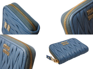 MIU MIU ミュウミュウ レザー ジップアラウンド ウォレット レザー ジップアラウンド キルティング財布 ブルー 美品 中古 4c071406 