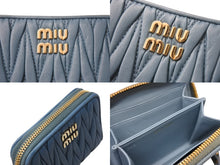 画像をギャラリービューアに読み込む, MIU MIU ミュウミュウ レザー ジップアラウンド ウォレット レザー ジップアラウンド キルティング財布 ブルー 美品 中古 4c071406 