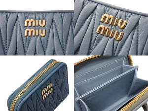 MIU MIU ミュウミュウ レザー ジップアラウンド ウォレット レザー ジップアラウンド キルティング財布 ブルー 美品 中古 4c071406 