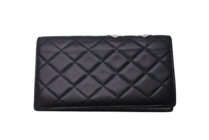 CHANEL シャネル カンボンライン 長財布 ココマーク 14番台 レザー ブラック グレー レザー 美品 中古 4c071407
