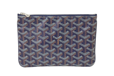 新品同様 GOYARD ゴヤールSENAT PM セナ ポーチ ミニバッグ クラッチバッグ コーティングキャンバス ネイビー シルバー金具 中古 4c071416