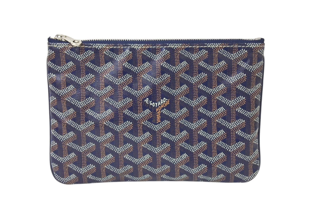 新品同様 GOYARD ゴヤールSENAT PM セナ ポーチ ミニバッグ クラッチバッグ コーティングキャンバス ネイビー シルバー金具 中古 4c071416