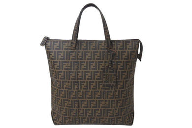 極美品 FENDI フェンディ トートバッグ 7VA196 ズッカ柄 総柄 PVC ブラウン アンティークゴールド金具 中古 4c071425 