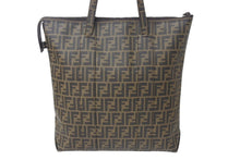 画像をギャラリービューアに読み込む, 極美品 FENDI フェンディ トートバッグ 7VA196 ズッカ柄 総柄 PVC ブラウン アンティークゴールド金具 中古 4c071425 