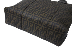 極美品 FENDI フェンディ トートバッグ 7VA196 ズッカ柄 総柄 PVC ブラウン アンティークゴールド金具 中古 4c071425 